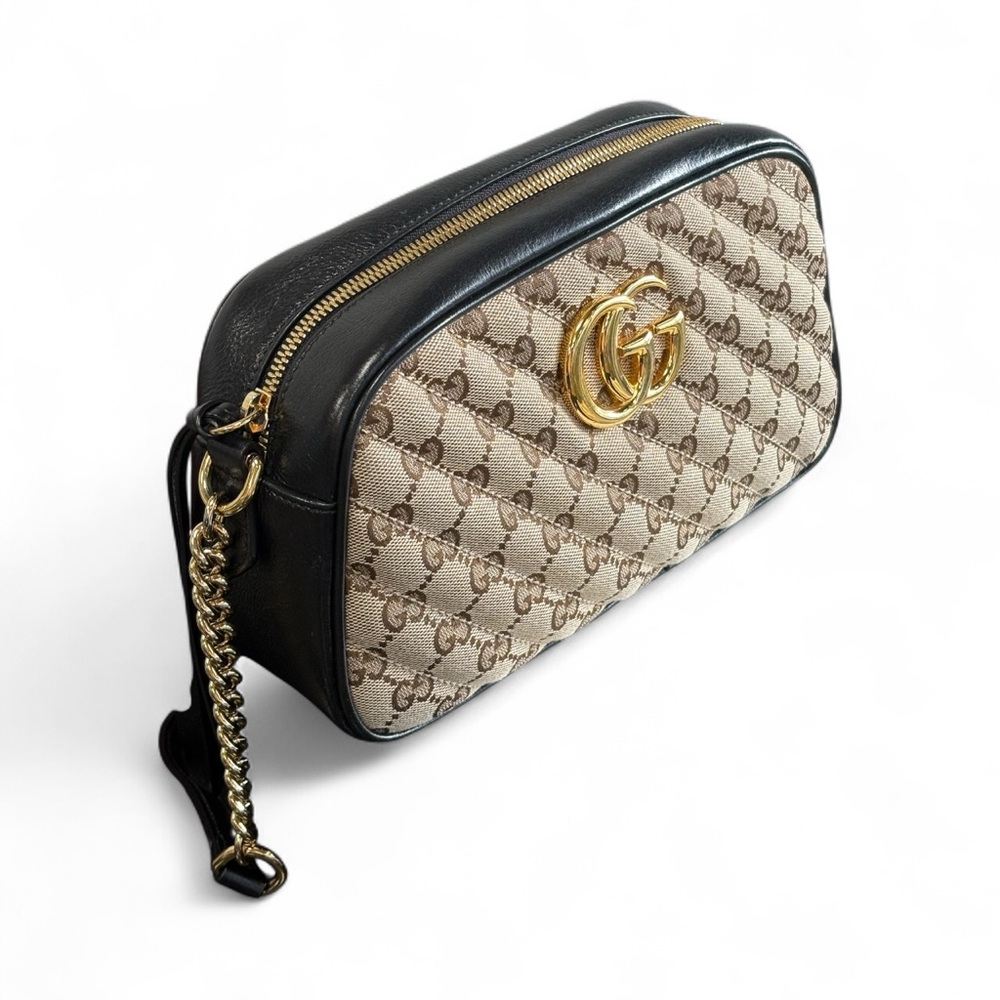 Gucci Marmont  two way Beige and Black  Bag with Gold Accents